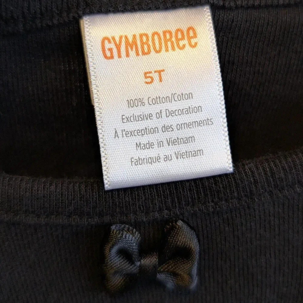 Gymboree Girls Size 5T Solid Black Basic Neutral Bow Detail Short Sleeve Shirt